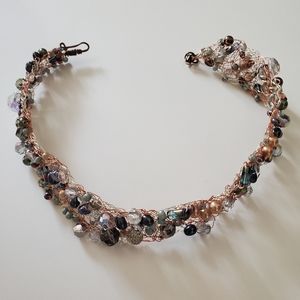 Beaded wire woven choker necklace